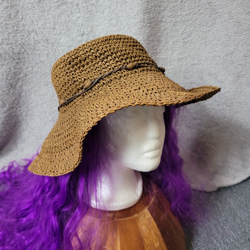 Vintage Eddie Bauer straw hat tan brown tasseled gorpcore vacation resort safari